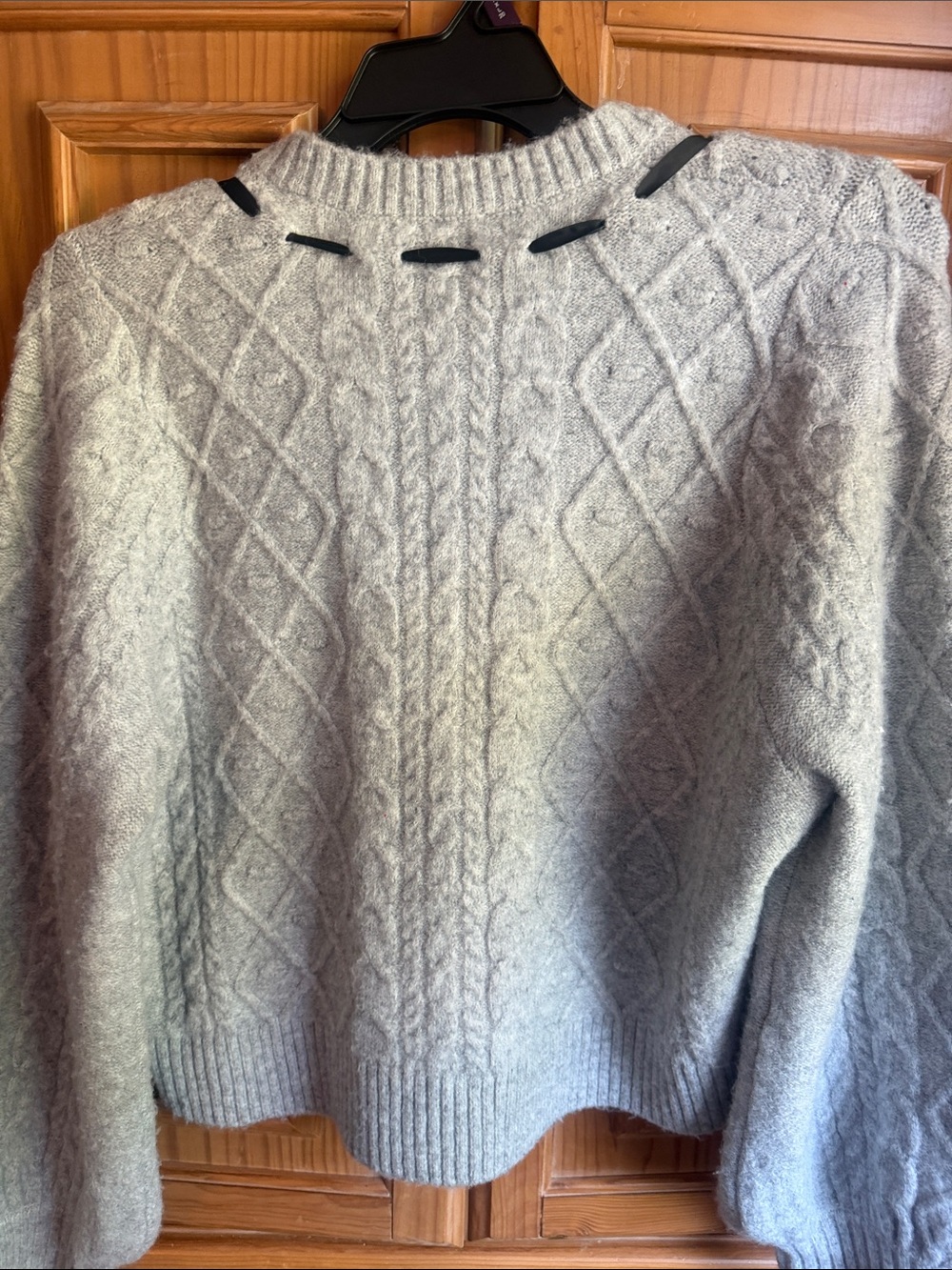 Wayf Light Gray Cable Knit Cardigan with Ribbon Detail and pearl buttons NWT - Picture 5 of 7